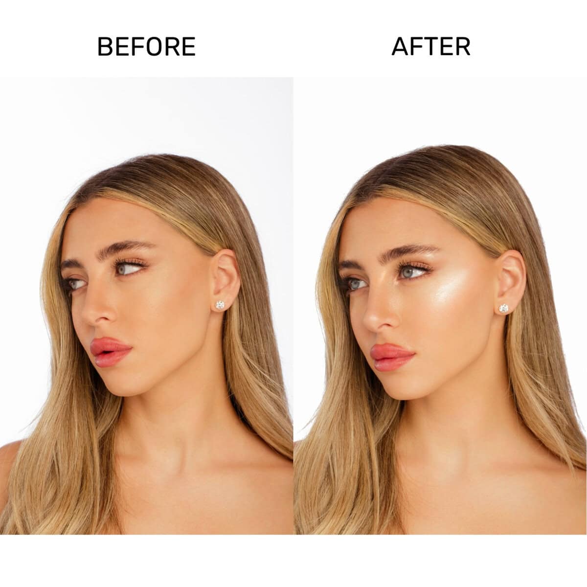 לפני ואחרי שימוש בשימר HIGHLIGHTER BALLS של MISHEE